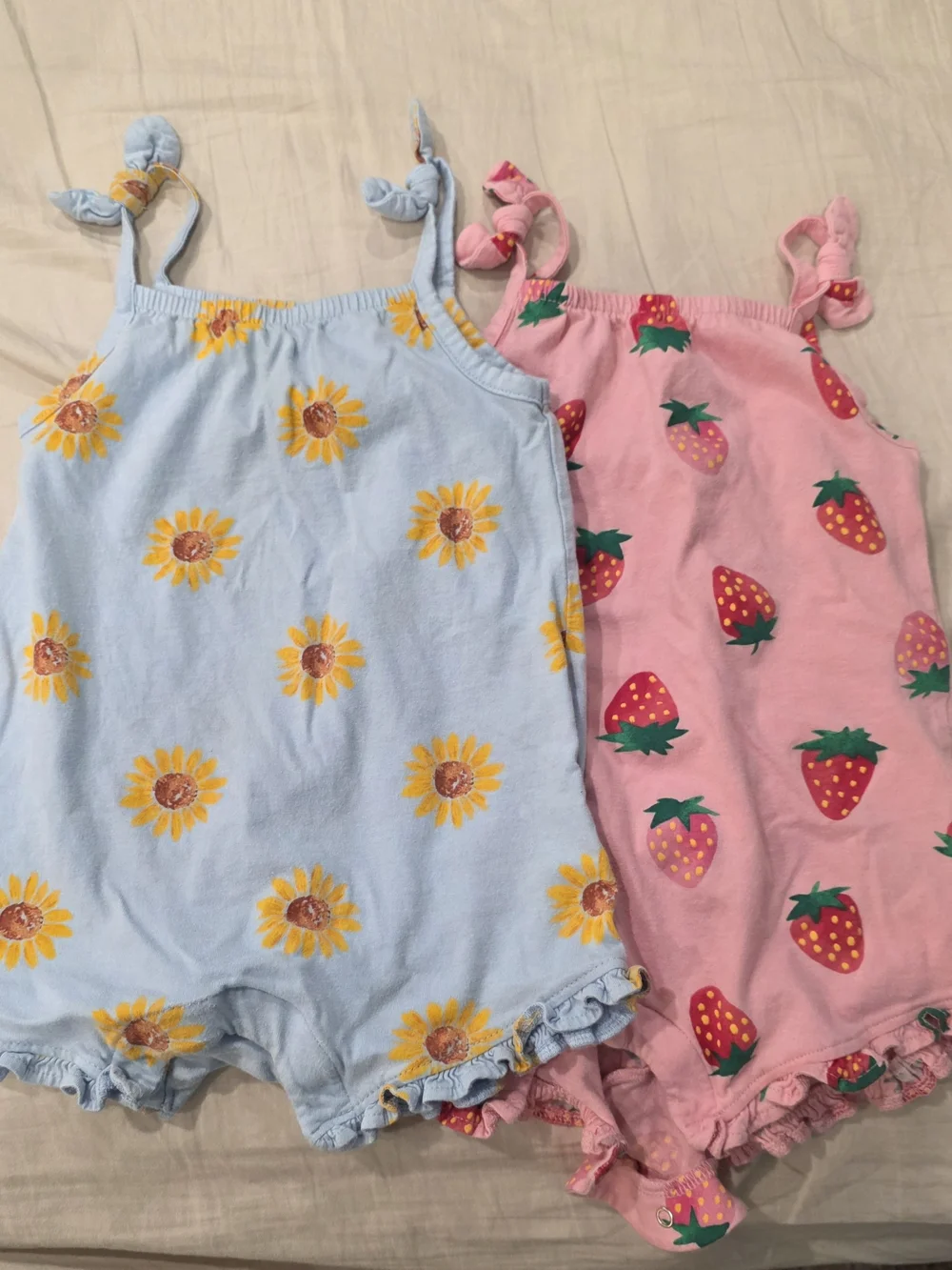 Sunflower Blue & Strawberry Pink Toddler Rompers